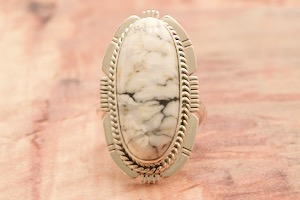 Genuine White Buffalo Turquoise Sterling Silver Native American Ring